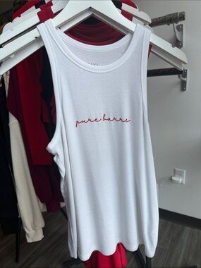 Pure Barre Tavi White Tank with Red Script